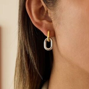 18K Gold Plated Two-Tone Hoop Earrings